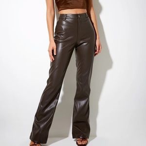 Motel rocks ZOVEN TROUSER IN PU DARK CHOCOLATE